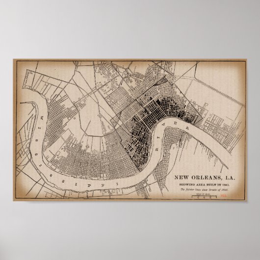 Poster Old New Orleans 1841 Map (Devant)