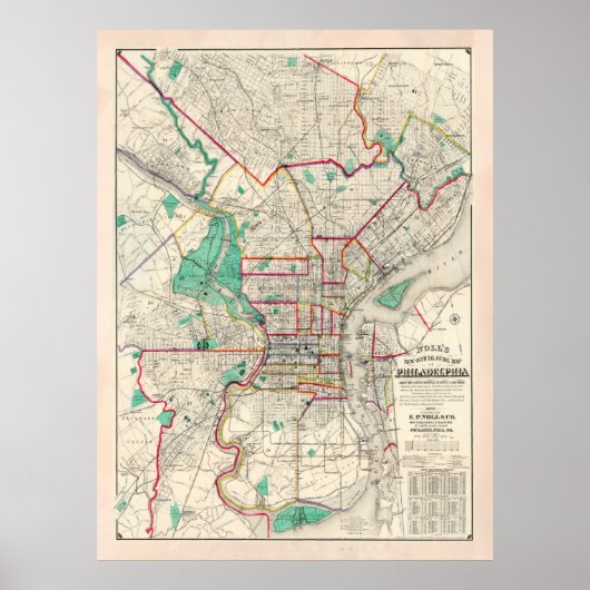 Poster Old Philadelphia PA Map (1890) (Devant)