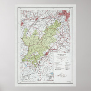 Poster Old Pisgah National Forest Map (1966) Vintage NC 