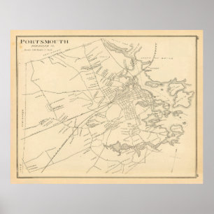 Poster Old Portsmouth NH Map (1892) New Hampshire Vintage