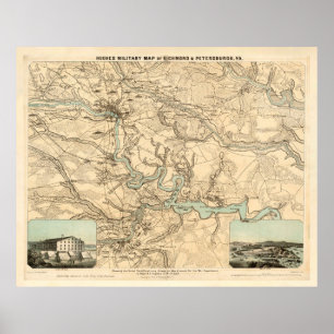Poster Old Richmond to Petersburg VA Civil War Map (1864)