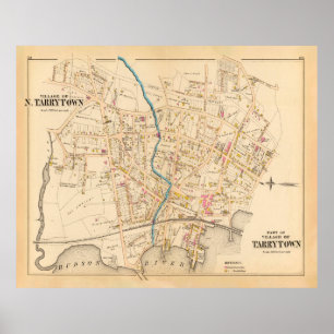 Poster Old Tarrytown NY Map (1881) Vintage Sleepy Hollow