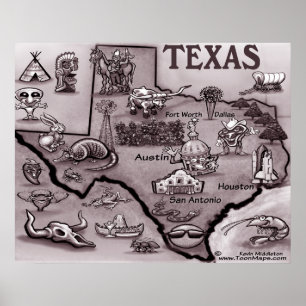 Poster Old Texas Cartoon Map