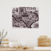 Poster Old Texas Cartoon Map (Keuken)