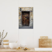 Poster Old wooden front door with light (Cuisine)