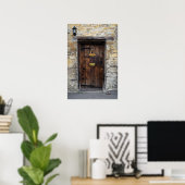 Poster Old wooden front door with light (Bureau à domicile)