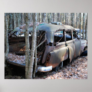 Poster Old Wrecked Station Wagon