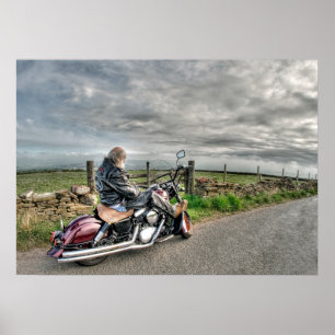 Poster Older Biker Motorcycle American-Made