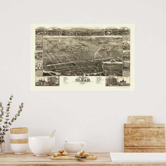 Poster Olean, NY Carte panoramique - 1882 (Cuisine)