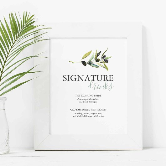 Poster Olive Branch Signature Drinks Wedding Sign
