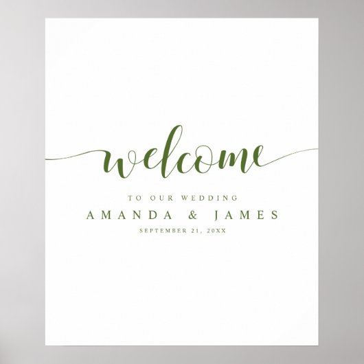 Poster Olive Green Calligraphie Printemps Mariage Bienven (Devant)