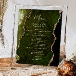 Poster Olive Green Gold Agate Mariage Table Menu<br><div class="desc">Le bord gauche de cet élégant panneau de menu mariage moderne comporte une bordure d'aquarelle vert olive et une parties scintillant en faux or. Le mot "Menu" apparaît dans un script d'écriture manuscrite de couleur or. Personnalisez le texte restant avec les noms du couple, la date du mariage et les...</div>