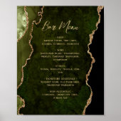 Poster Olive Green Gold Agate Script Wedding Bar Menu (Devant)