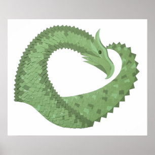 Poster Olive green heart dragon on white