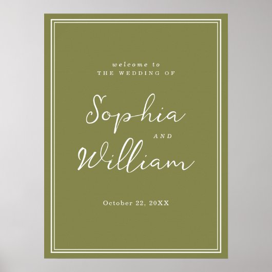 Poster Olive Green Modern Wedding Welcome Sign (Devant)