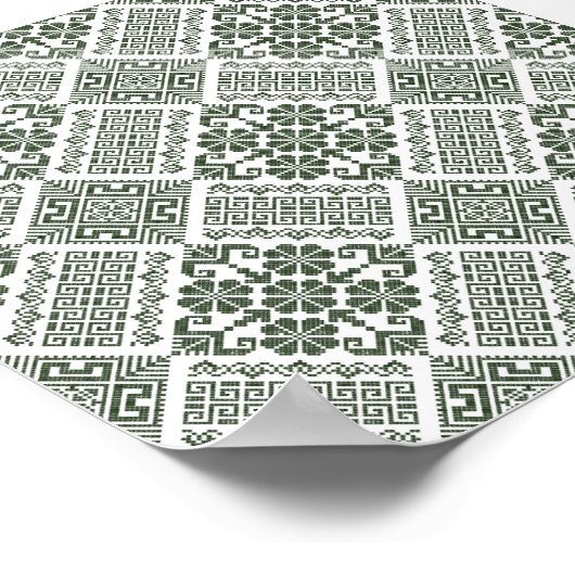 Poster Olive Green & White Tatreez Henna Thobe Motif (Coin)