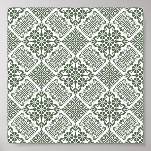 Poster Olive Green & White Tatreez Henna Thobe Motif (Devant)