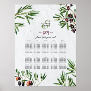Poster Olive Leaves Greek Island Wedding Seating Chart