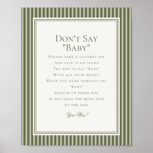 Poster Olive Martini Green Striped Baby Shower Game (Devant)