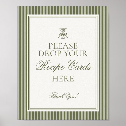 Poster Olive Martini Green Striped Share Recipe Bridal (Devant)