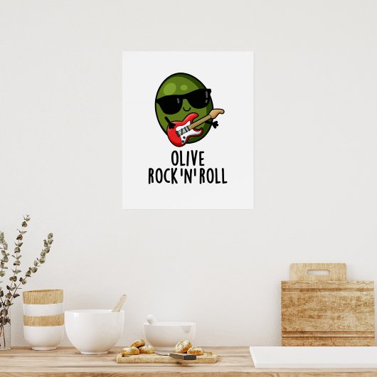 Poster Olive Rock Et Roll Funky Rocker Olive Pun (Cuisine)