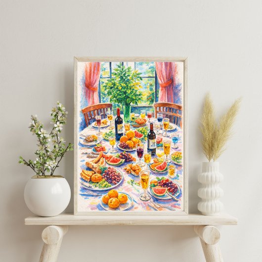 Poster olorful Mediterranean Table Still Life with Wine