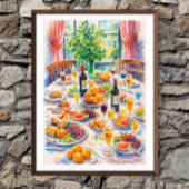 Poster olorful Mediterranean Table Still Life with Wine