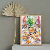 Poster olorful Mediterranean Table Still Life with Wine