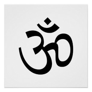 Poster Om Aum contour Icône, Symbole hindouiste, noir bla