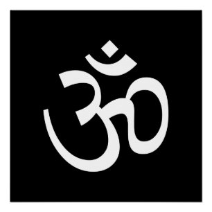 Poster Om Aum contour Icône, Symbole hindouiste, noir bla