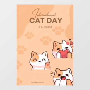 poster om de internationale kattendag te vieren raamsticker