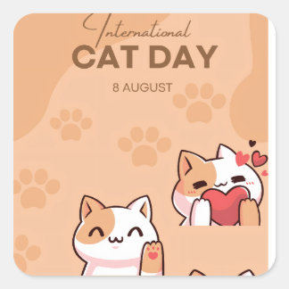 poster om de internationale kattendag te vieren vierkante sticker
