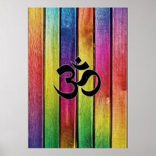 Poster Om sign on multicolor wood