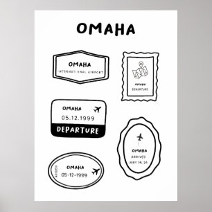 Poster Omaha - Collection de timbres de voyage   Minimali