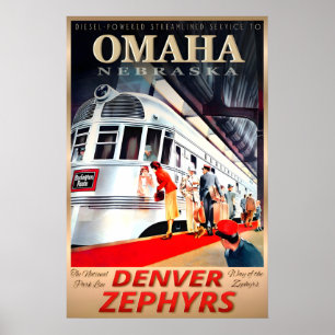 Poster Omaha Nebraska Denver Zephyrs Burlington Route Nou