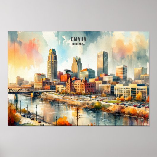 Poster Omaha Nebraska Famous Travel Places aquarelle (Devant)
