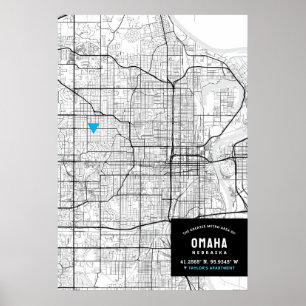Poster Omaha, Nebraska Plan de la ville + Marquer Votre E