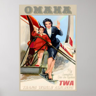 Poster Omaha Nebraska TWA Trans World Airlines Nouveau Ré