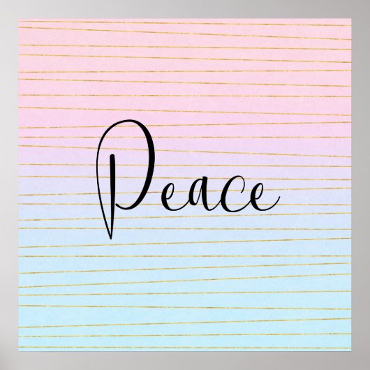 Poster Ombre bleu rose avec fines lignes or Paix (Devant)