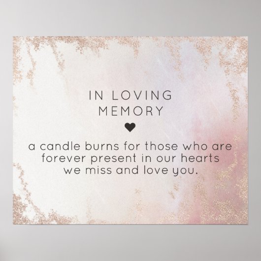 Poster Ombre Blush Rose Frosted In Love Memory Sign (Devant)