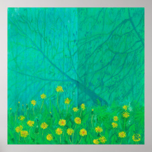 Poster Ombres d'arbre & Dandelions, Peinture de fleurs d'