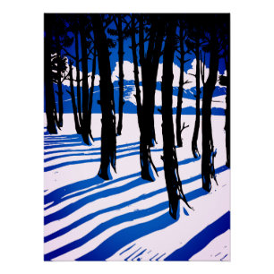 Poster Ombres de forêt hivernale – Nature minimale bleue