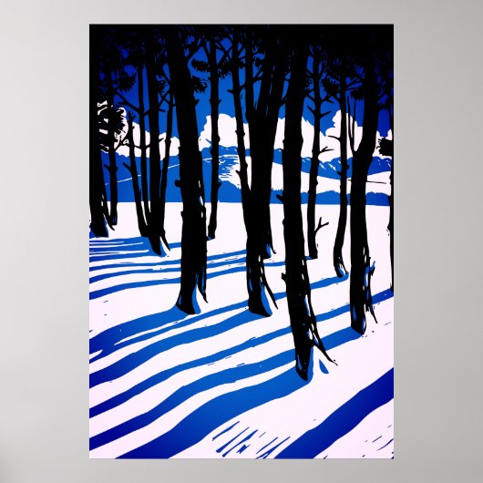 Poster Ombres de la forêt d'hiver - Bleu Minimal Nature (Devant)