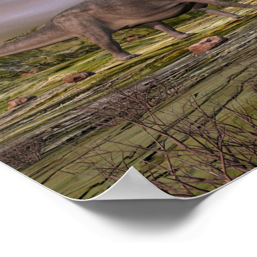 Poster Omeisaurus marchant dans le désert au coucher du s (Coin)