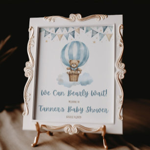 Poster On attend avec impatience ! Baby shower ours bleu