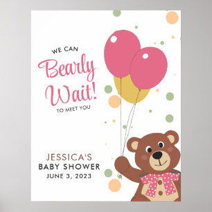 Poster On Peut Attendre Assez Mignonne Ours Rose Bébé Fil