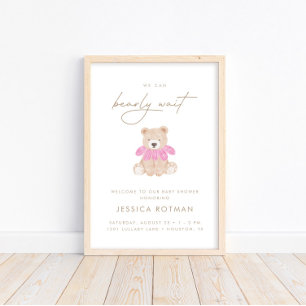 Poster On peut attendre - Baby shower Floral Rose Filles