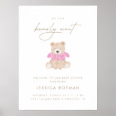 Poster On peut attendre - Baby shower Floral Rose Filles (Devant)