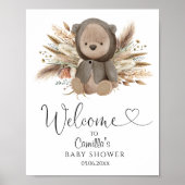 Poster On peut attendre le Baby shower de l'ours de Boho (Devant)