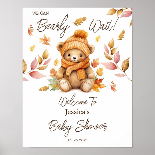 Poster On peut attendre le Baby shower rose (Devant)